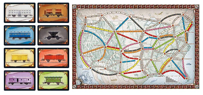 carte e tabellone di ticket to ride