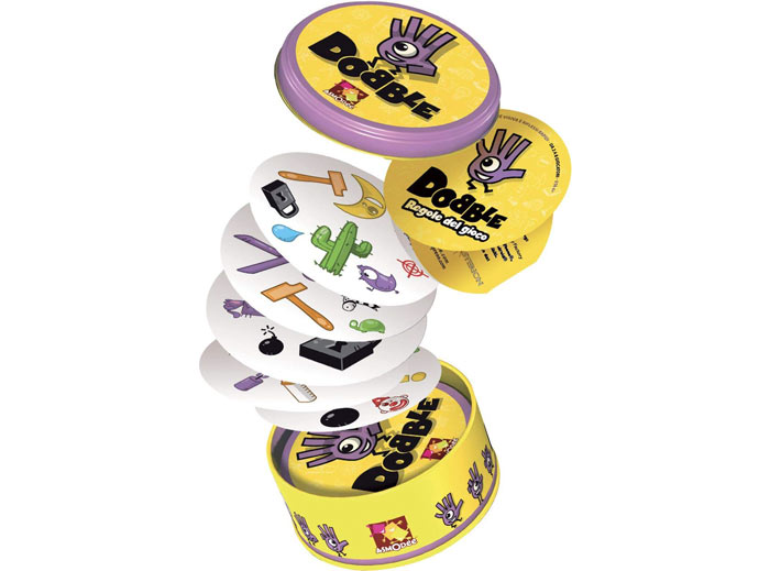 il contenuto della scatola del gioco Dobble