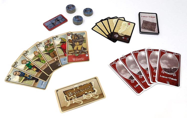 Contenuto della scatola del gioco da tavolo Lupus In Tabula